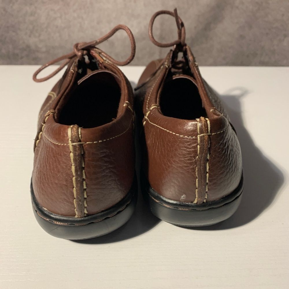 Clarks Women BRN Leather Topstitch Lace Up Casual Comfort Oxford Shoes Size 7.5 - Picture 4 of 8